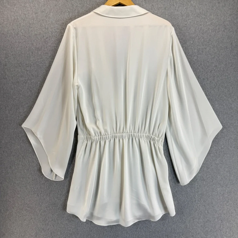 Ramy Brook Penny Bell Sleeve Mini Dress White Tie Front LS Collar Womens Size L?